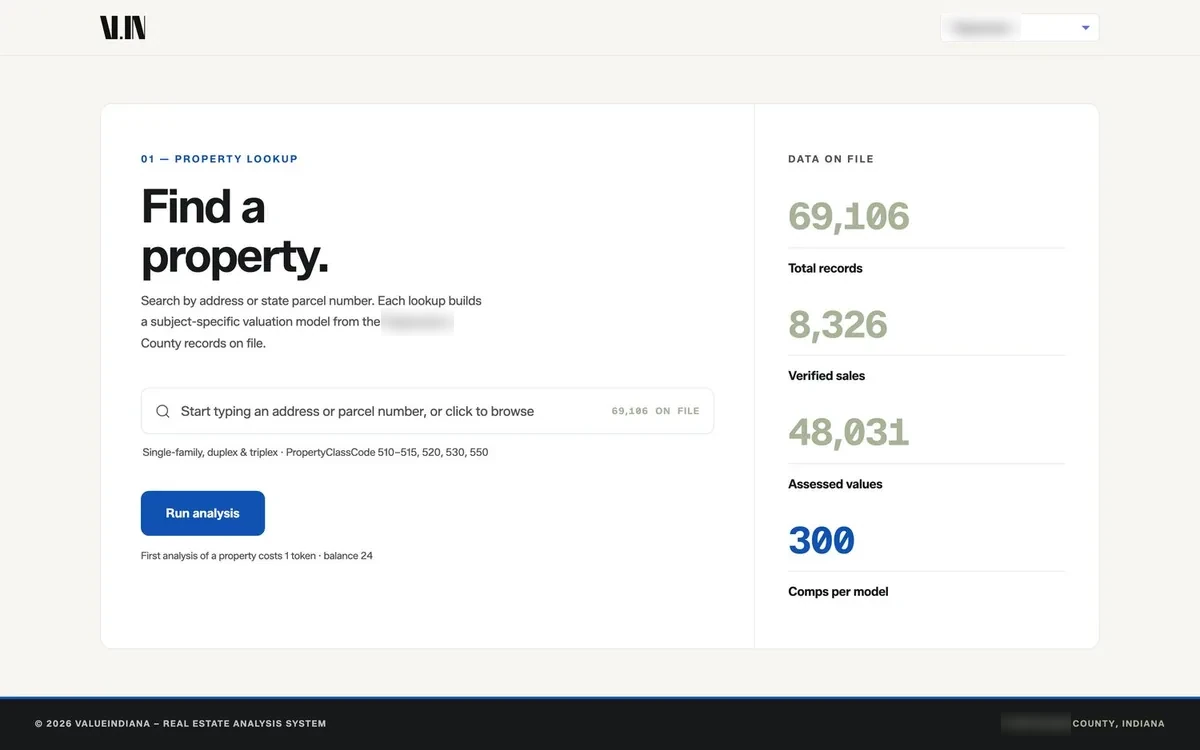 Value Indiana property lookup screen